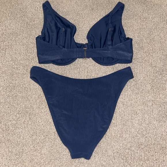 Navy Blue Textured Bralette Bikini Set - Picture 2 of 4